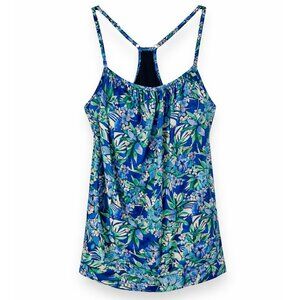 Fit 4 U Blue Tropical Floral Tankini Top Mesh Racerback Swim Size 18 New